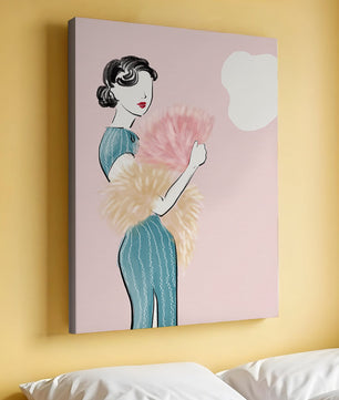 Elegant woman in vintage dress with pink background