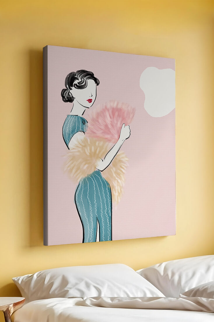 Elegant woman in vintage dress with pink background