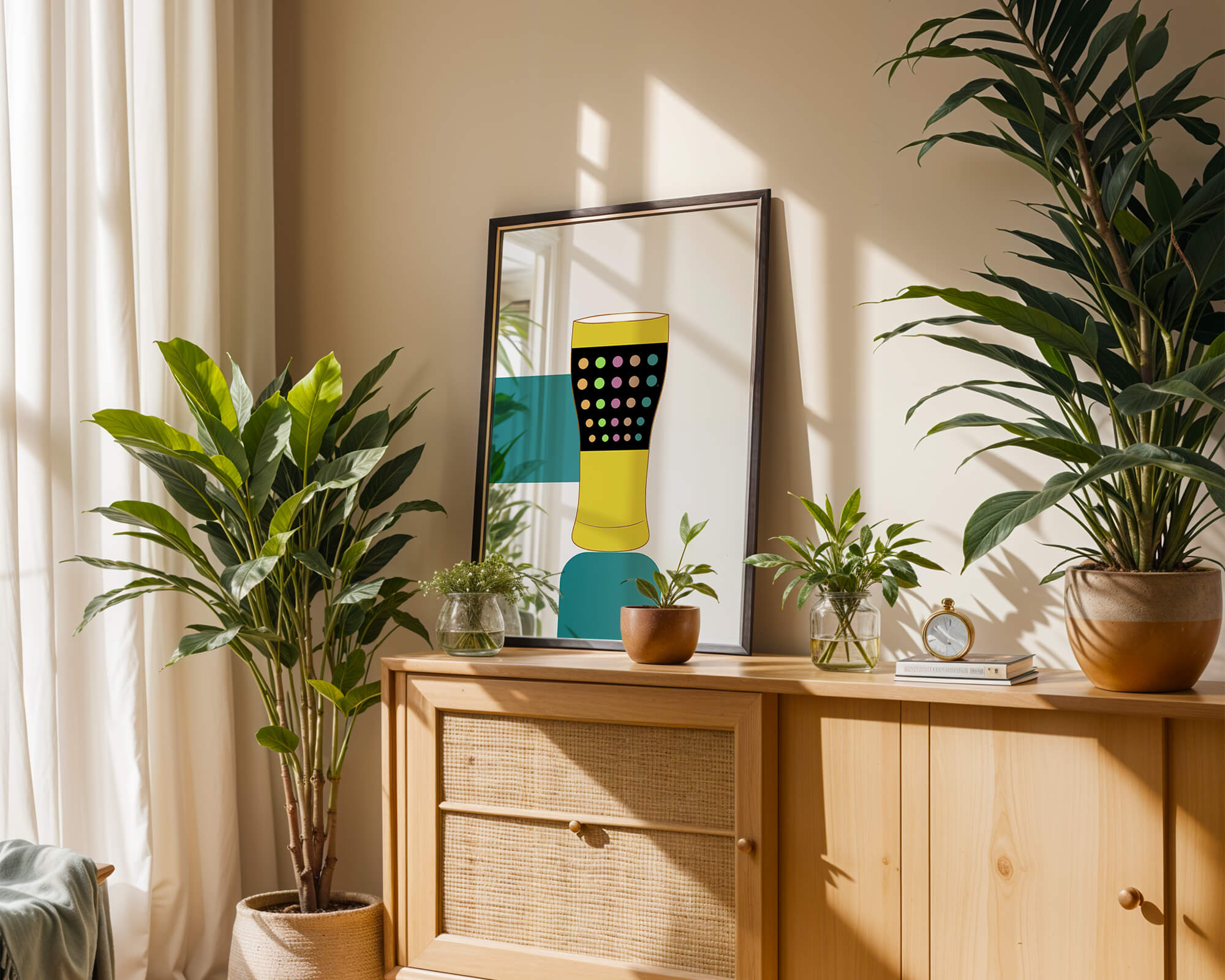 Colorful abstract illustration of a pint glass with dotted pattern