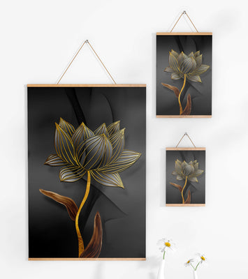 Golden Lotus Flower On Abstract Grey Background