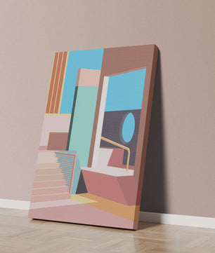 Diseño arquitectónico moderno con elementos geométricos pastel