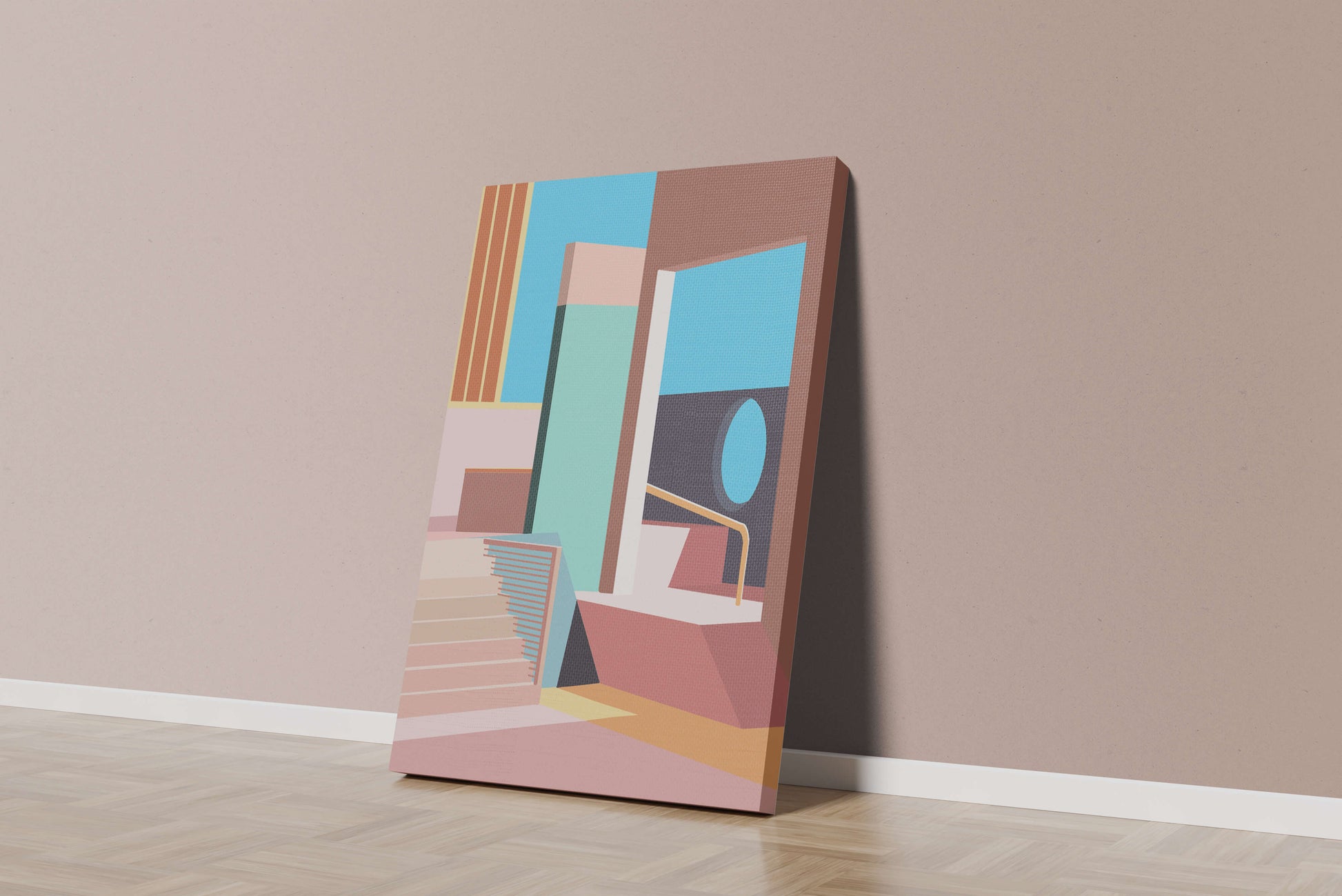 Diseño arquitectónico moderno con elementos geométricos pastel