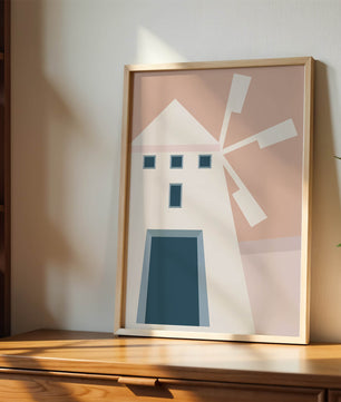 Minimalist geometric house illustration on pastel background