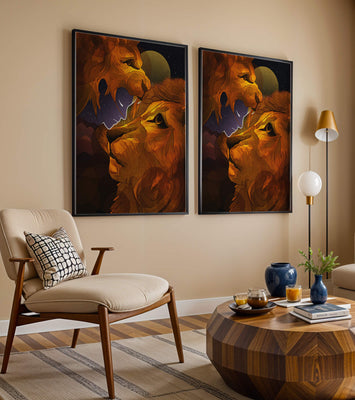 Majestic Lion Illustration in Cosmic Night Setting