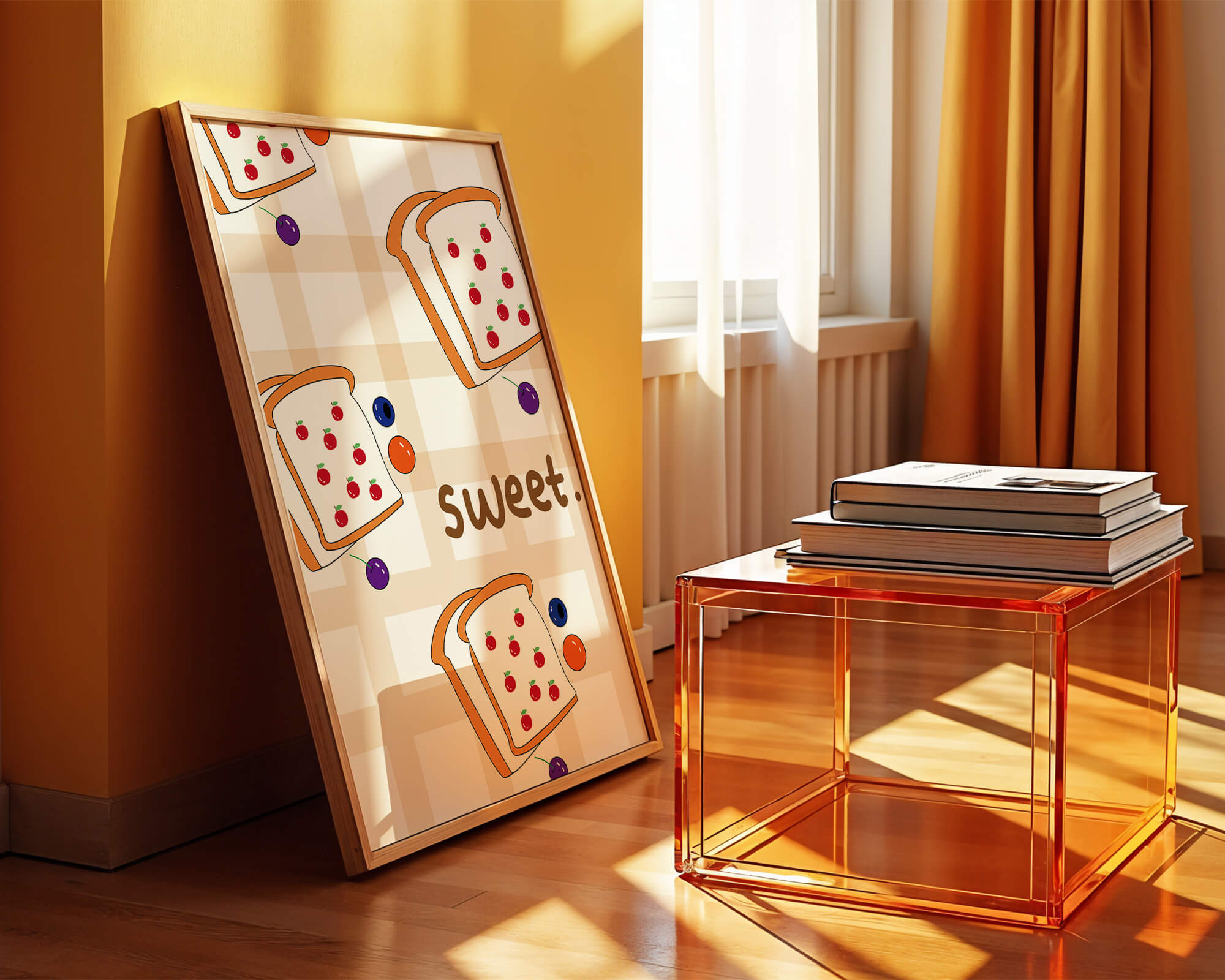 Playful toast pattern with fruit decor and text