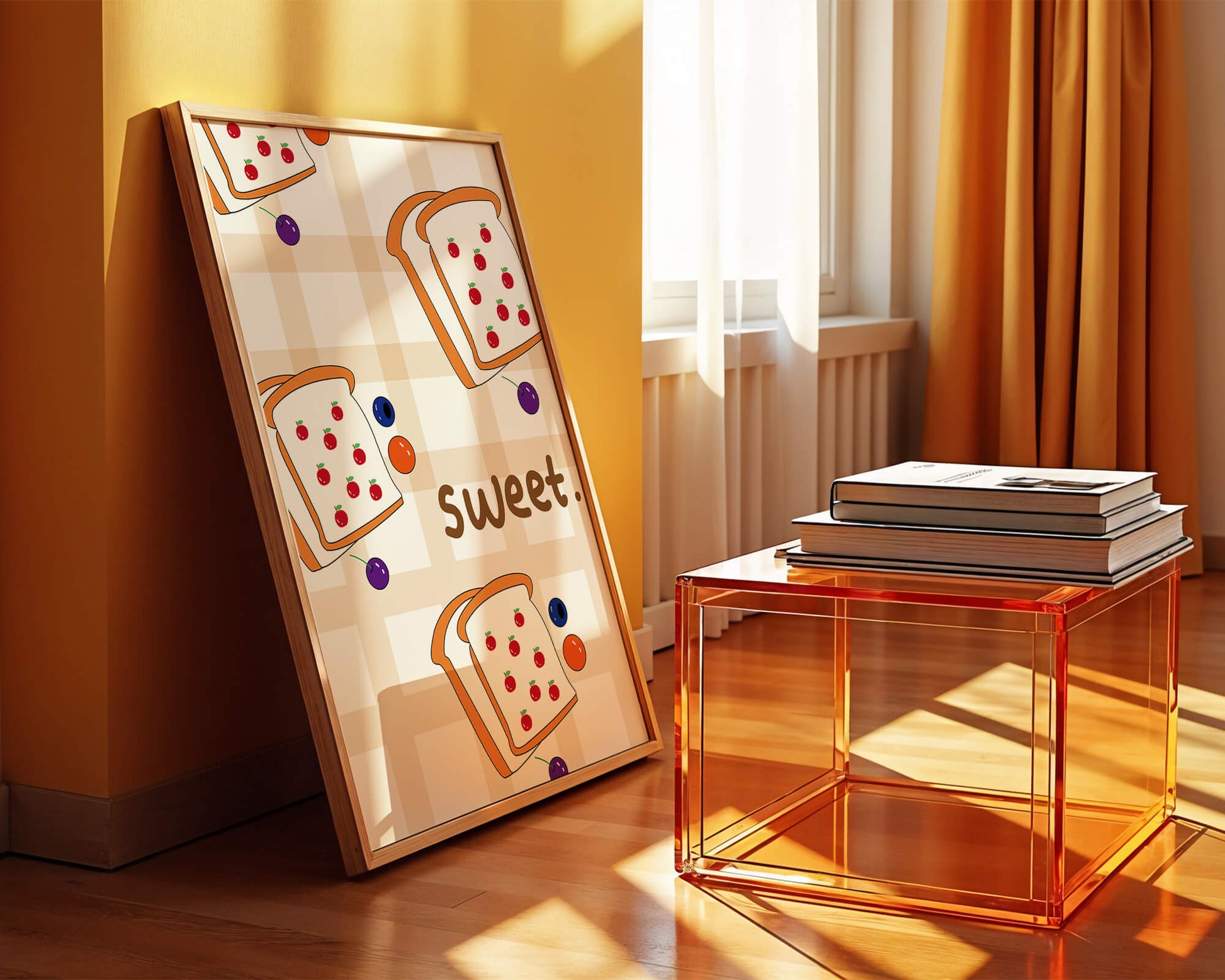 Playful toast pattern with fruit decor and text