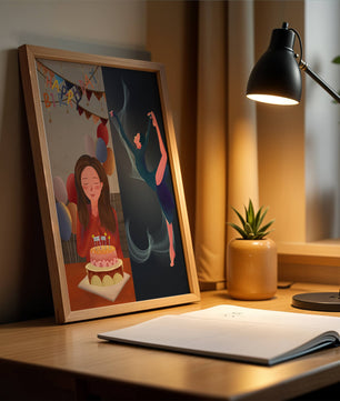 Geburtstagsfeier-Illustration mit Kuchen und Tanzfigur