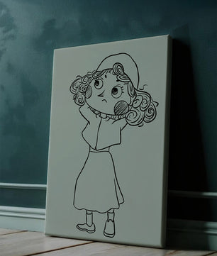 Hand-Drawn Illustration of a Thoughtful Cartoon Character with Curly Hair and a Beanie