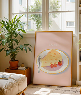 Plate with Cheese and Tomatoes on Pink Background
