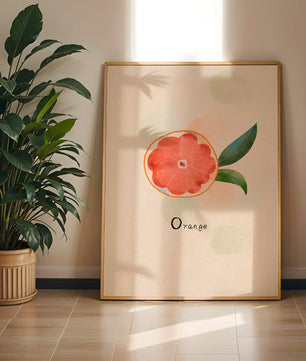 Watercolor Illustration of Orange Slice with Leaves on Pastel Background - Mi tienda