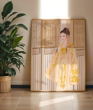 Traditional Chinese attire with gold embroidery and elegant design