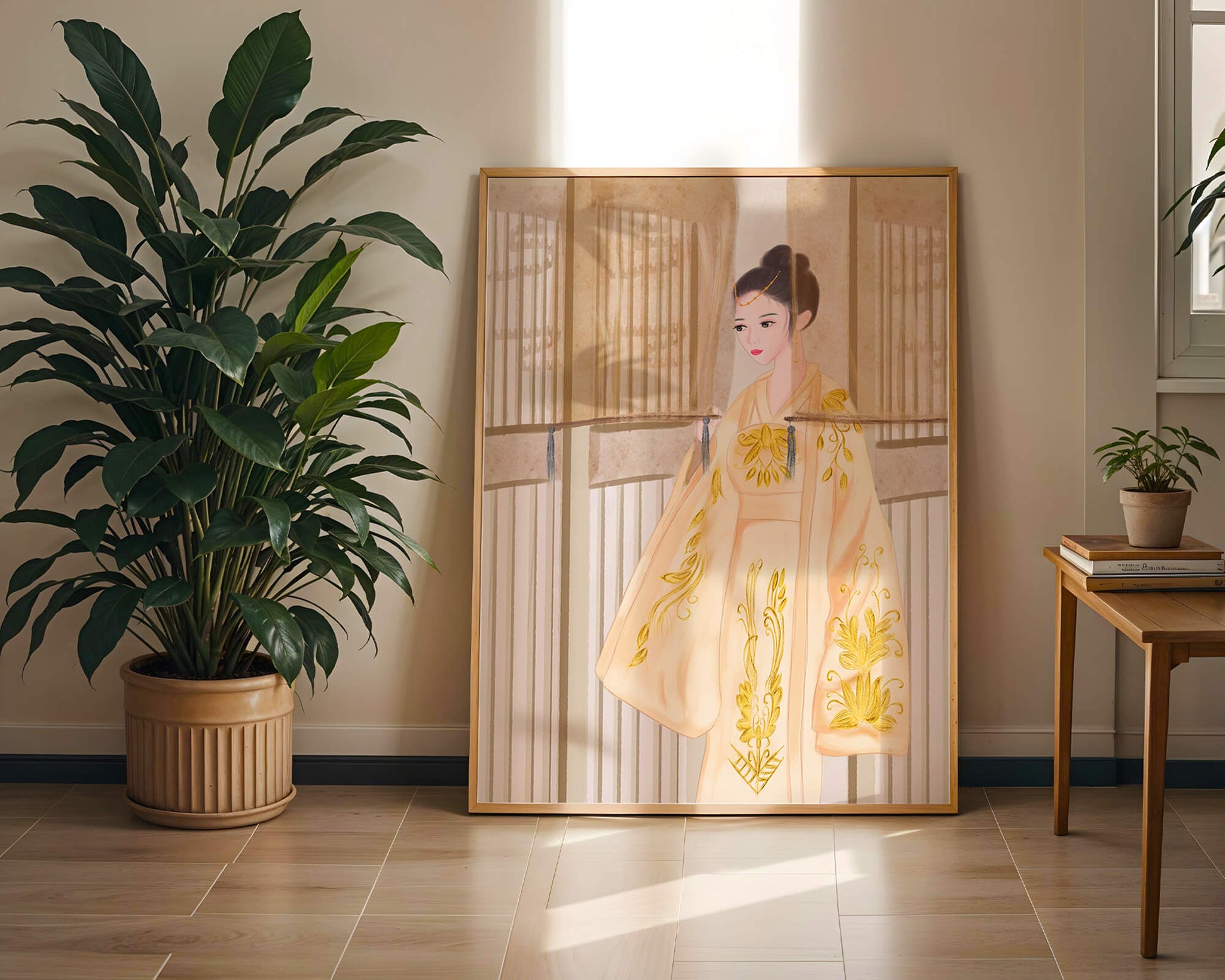 Traditional Chinese attire with gold embroidery and elegant design