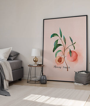 Watercolor Illustration of Honey Peach with Leaves on Light Background - Mi tienda