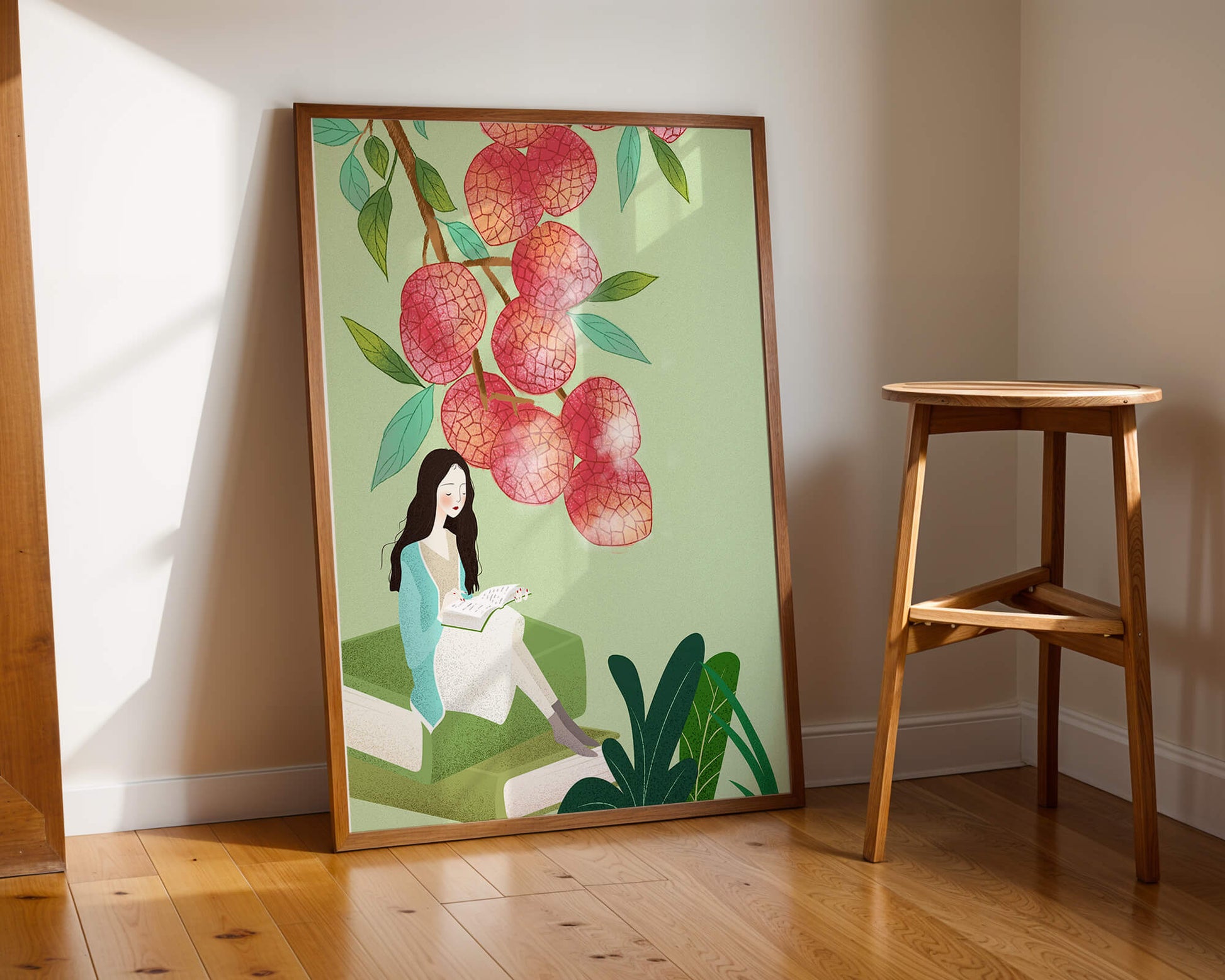 Woman Reading Under Lychee Tree With Greenery