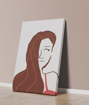 Ilustración estilizada de una mujer con cabello fluyendo y diseño minimalista