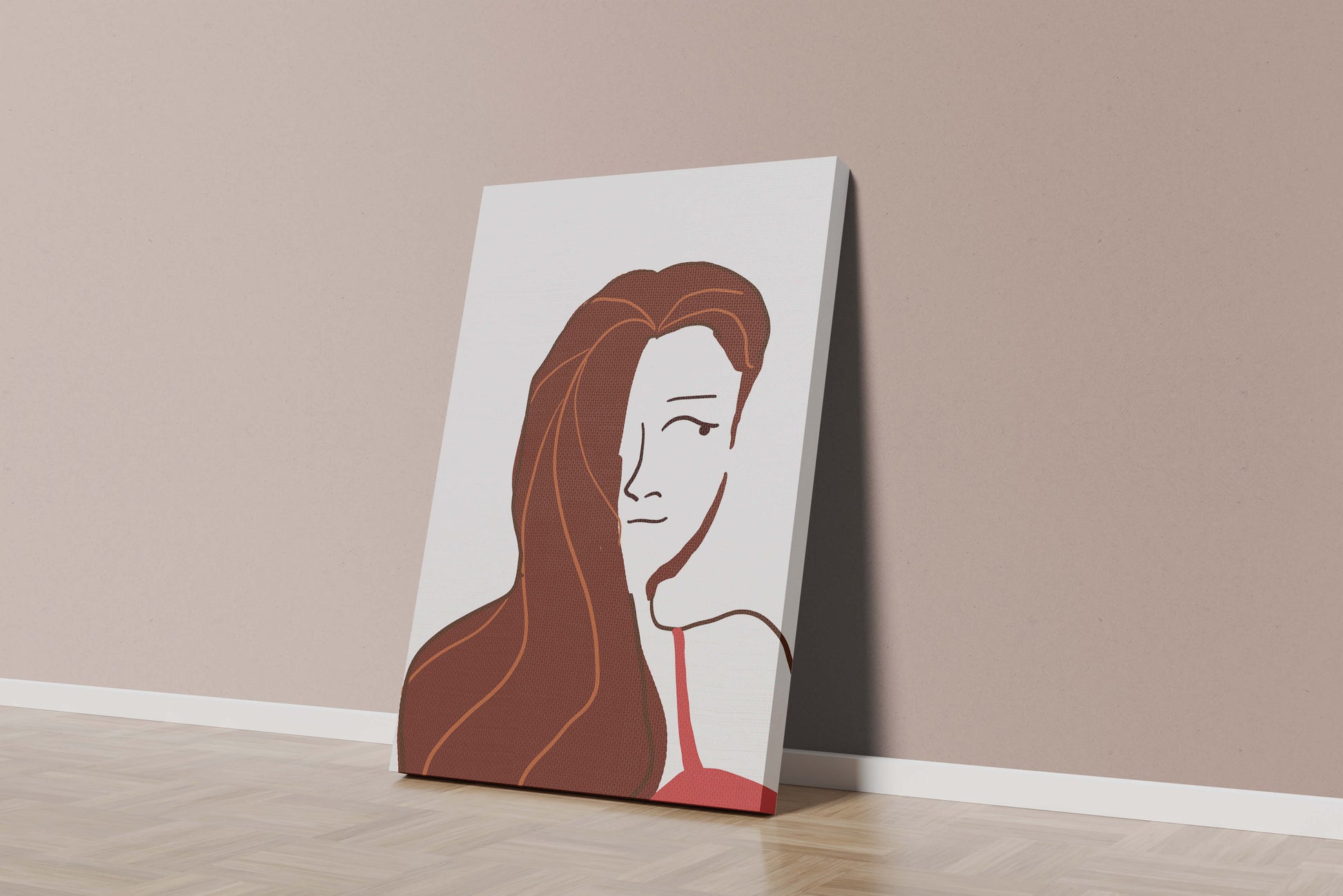 Ilustración estilizada de una mujer con cabello fluyendo y diseño minimalista