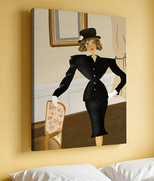 Elegant Woman in Vintage Fashion with Black Suit and Hat