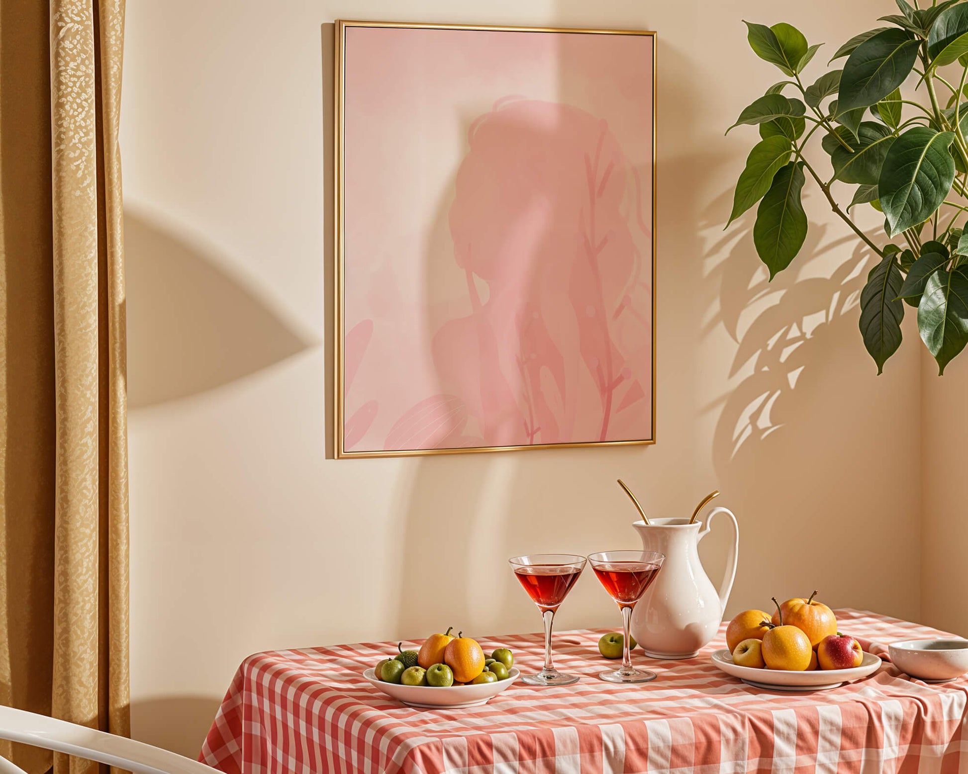 Subtle pink abstract silhouette with floral elements