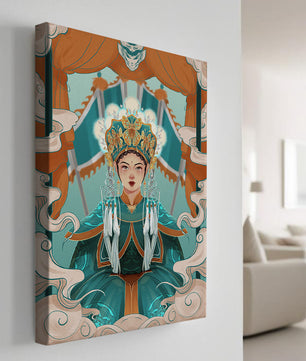 Illustration élégante d'une princesse orientale avec une tenue royale et des éléments mythiques
