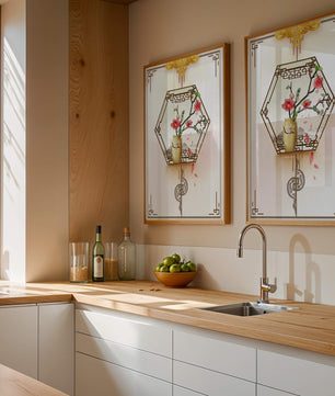 Design floral élégant avec vase et accents dorés