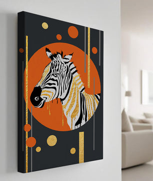 Arte moderno de cebra con acentos dorados sobre fondo abstracto