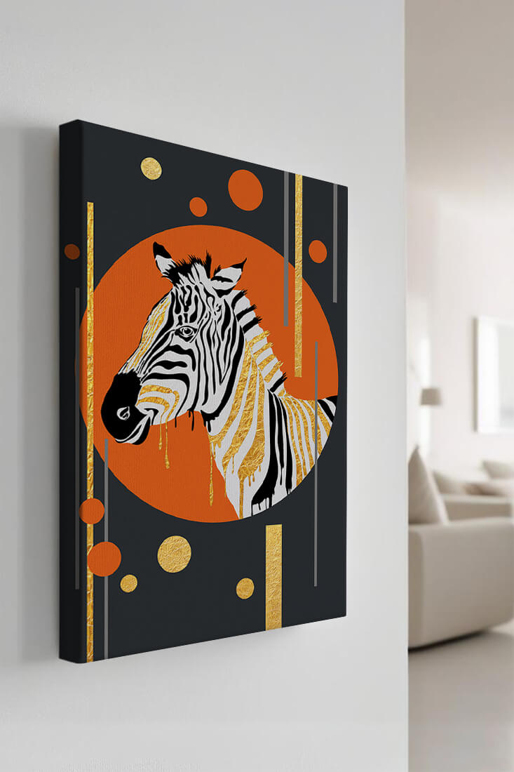 Modern zebra art with golden accents on abstract background