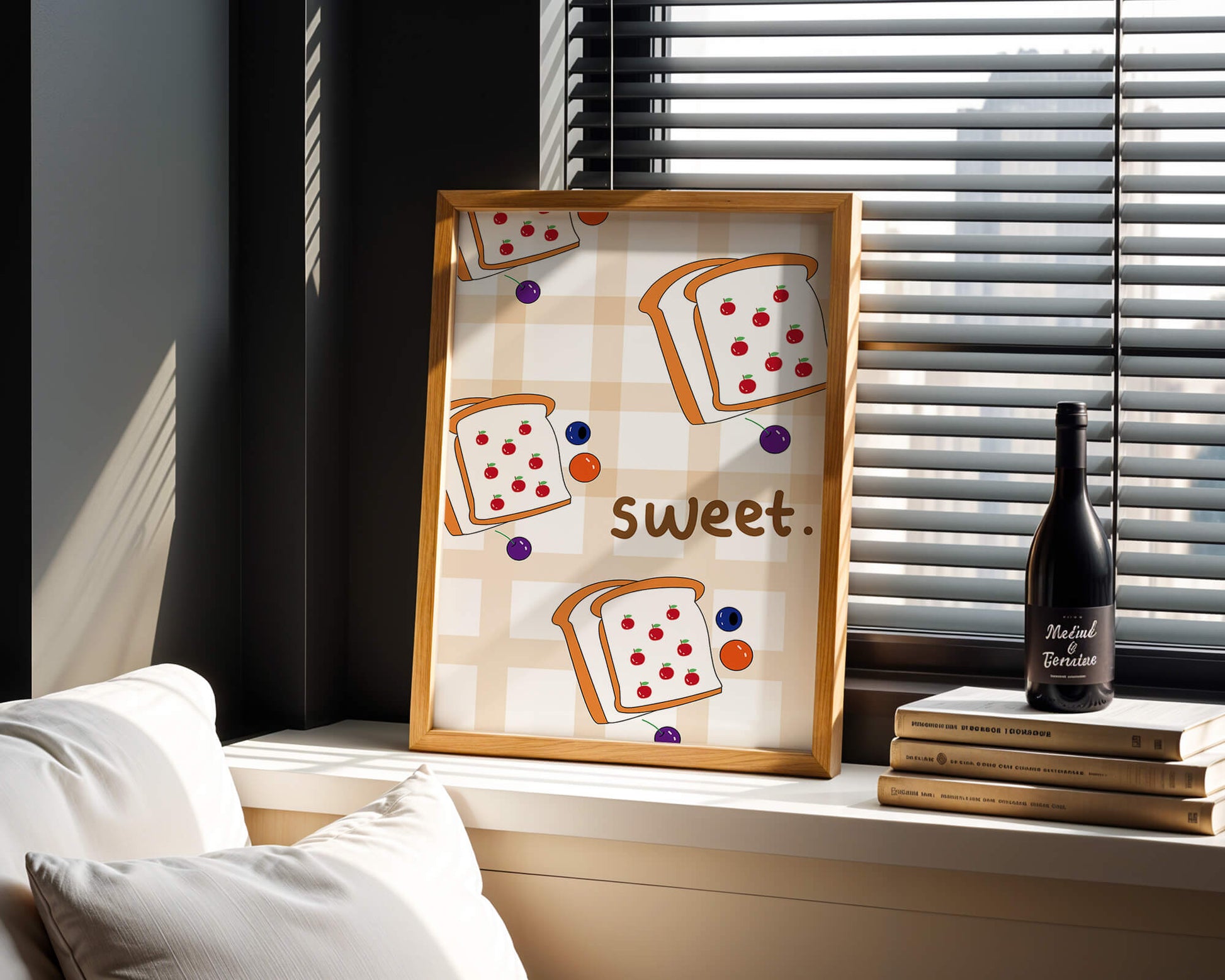 Playful toast pattern with fruit decor and text