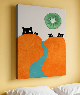 Playful Cats and Smiling Kiwi in Vibrant Hills