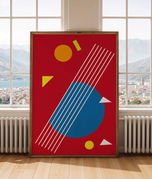 Formas geométricas abstractas con colores y líneas audaces