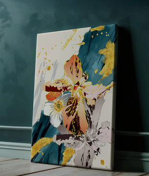 Obra de arte floral abstracta elegante con detalles dorados