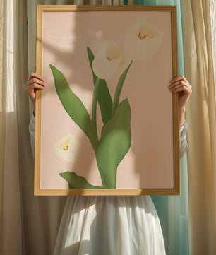 Elegant white tulips illustration on pastel background
