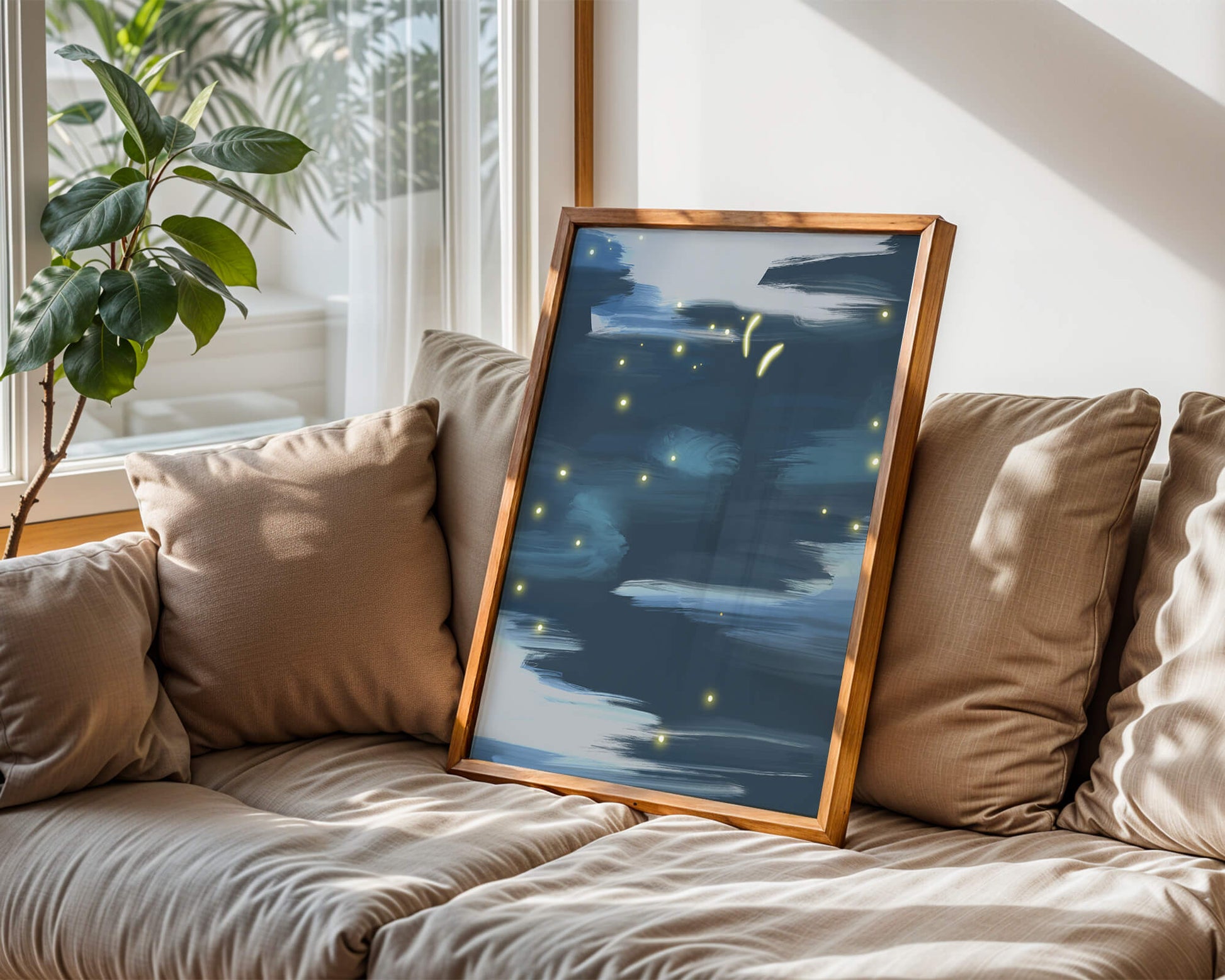 Ciel nocturne abstrait avec lucioles lumineuses
