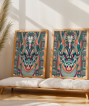 Colorful Geometric Animal and Snake Art Design with Tribal Patterns