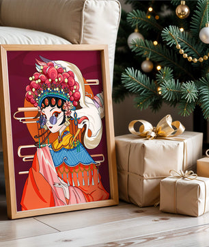 Illustration élégante de personnage d'opéra chinois aux couleurs vives