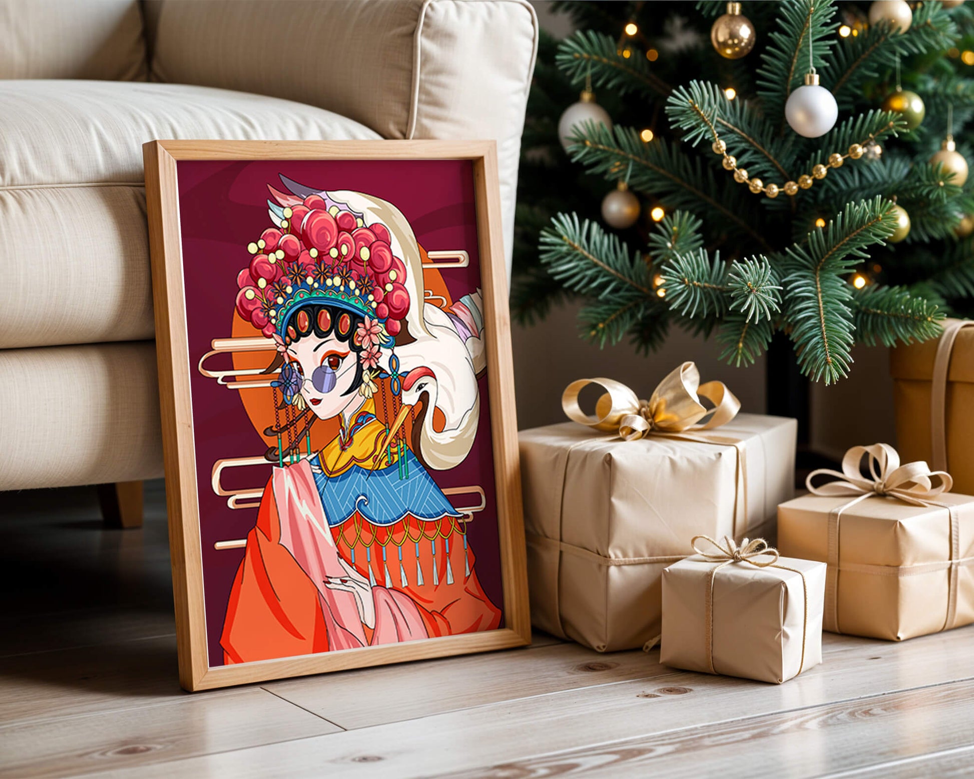 Elegant Chinese opera character illustration with vibrant colors