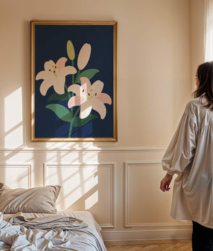 Elegante Lilien auf dunklem Blau