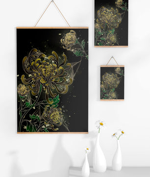 Elegantes Chrysanthemen-Design mit goldenen Akzenten