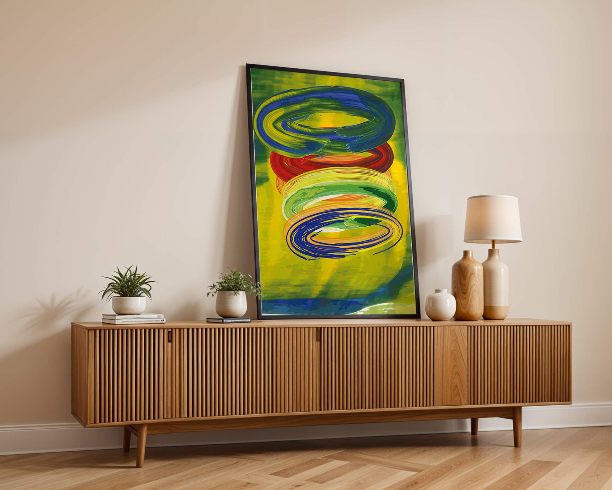 Motifs tourbillonnants abstraits colorés sur fond vibrant