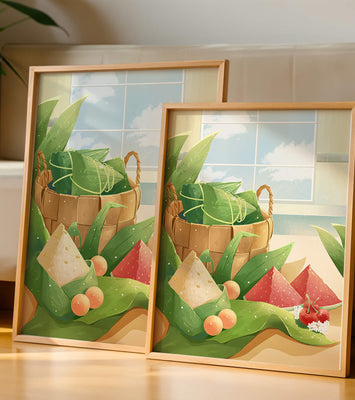 Serene kitchen scene with basket of fruits and leaves