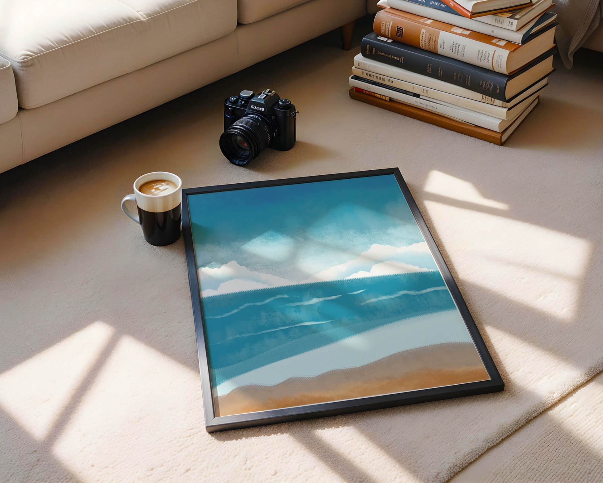 Calming Ocean Shoreline with Blue Sky and Gentle Waves