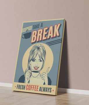 Retro Coffee Break Poster with Woman Holding a Cup - Mi tienda