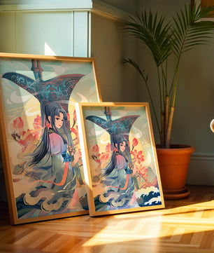 Art fantastique élégant : femme en tenue traditionnelle avec fond floral