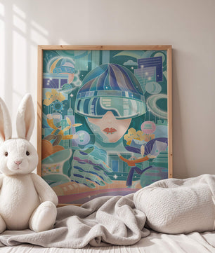Futuristic digital art with virtual reality and technology themes