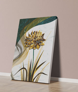 Golden flower artwork with abstract background for contemporary decor