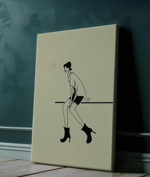 Schicke minimalistische Illustration einer sitzenden Frau in stylischen Stiefeln
