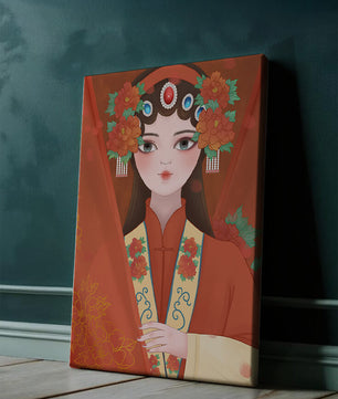 Traditional Asian Portrait with Floral Headdress and Elegant Garments - Mi tienda