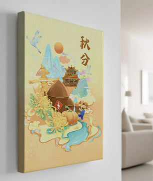 Charming autumn scene with traditional elements and nature motifs