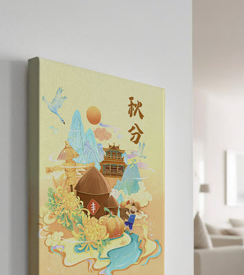 Charming autumn scene with traditional elements and nature motifs