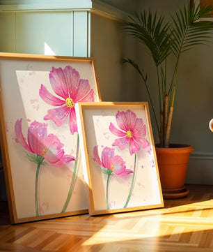 Flores delicadas en acuarela rosada con salpicaduras artísticas en lienzo