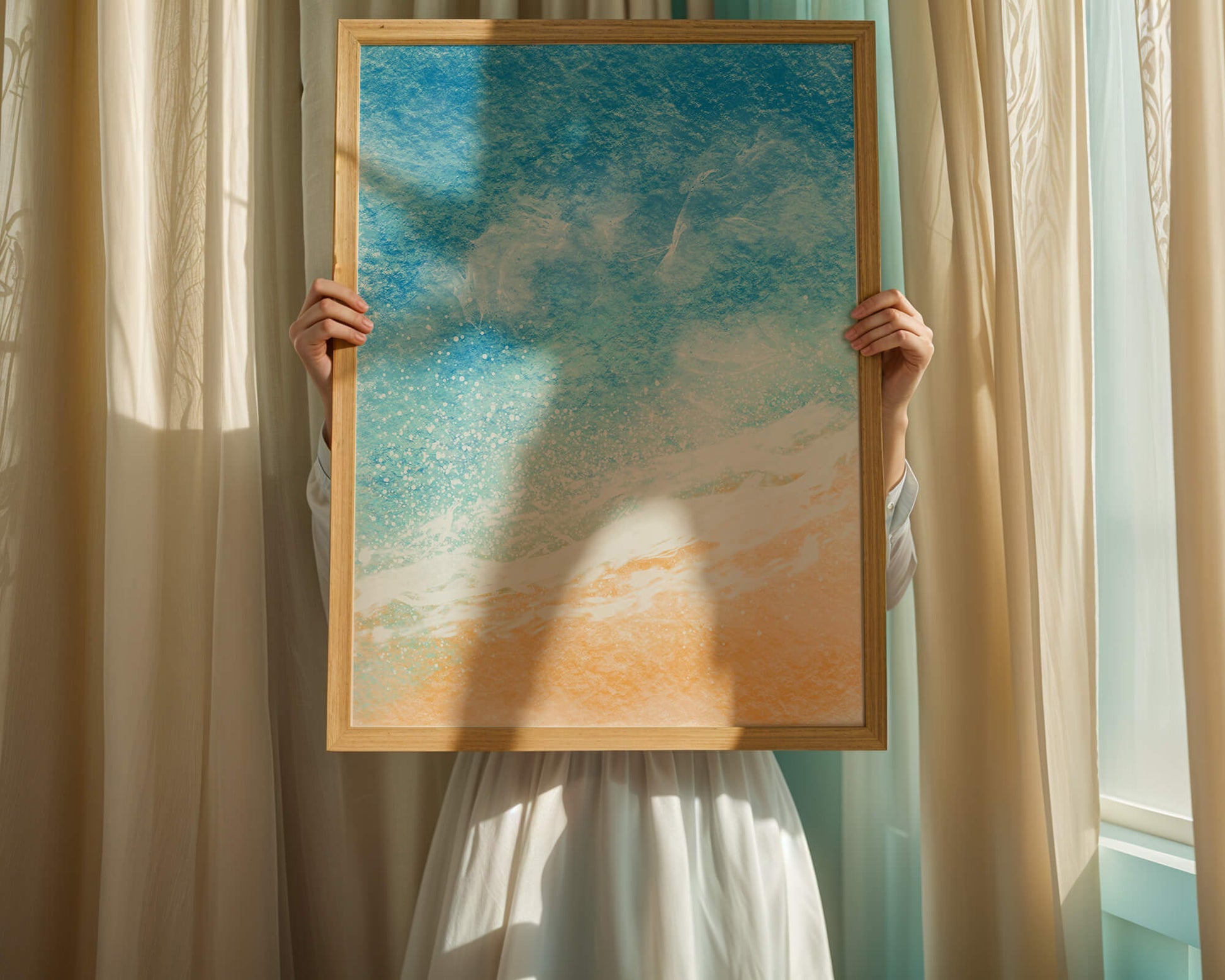 Abstract Ocean Waves with Blue and Sand Tones